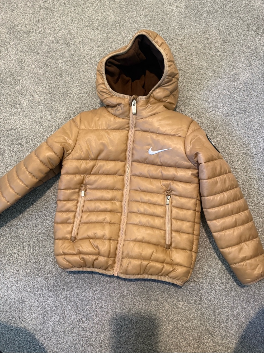 Nike Kids winter Tan Puffer Jacket with Hood